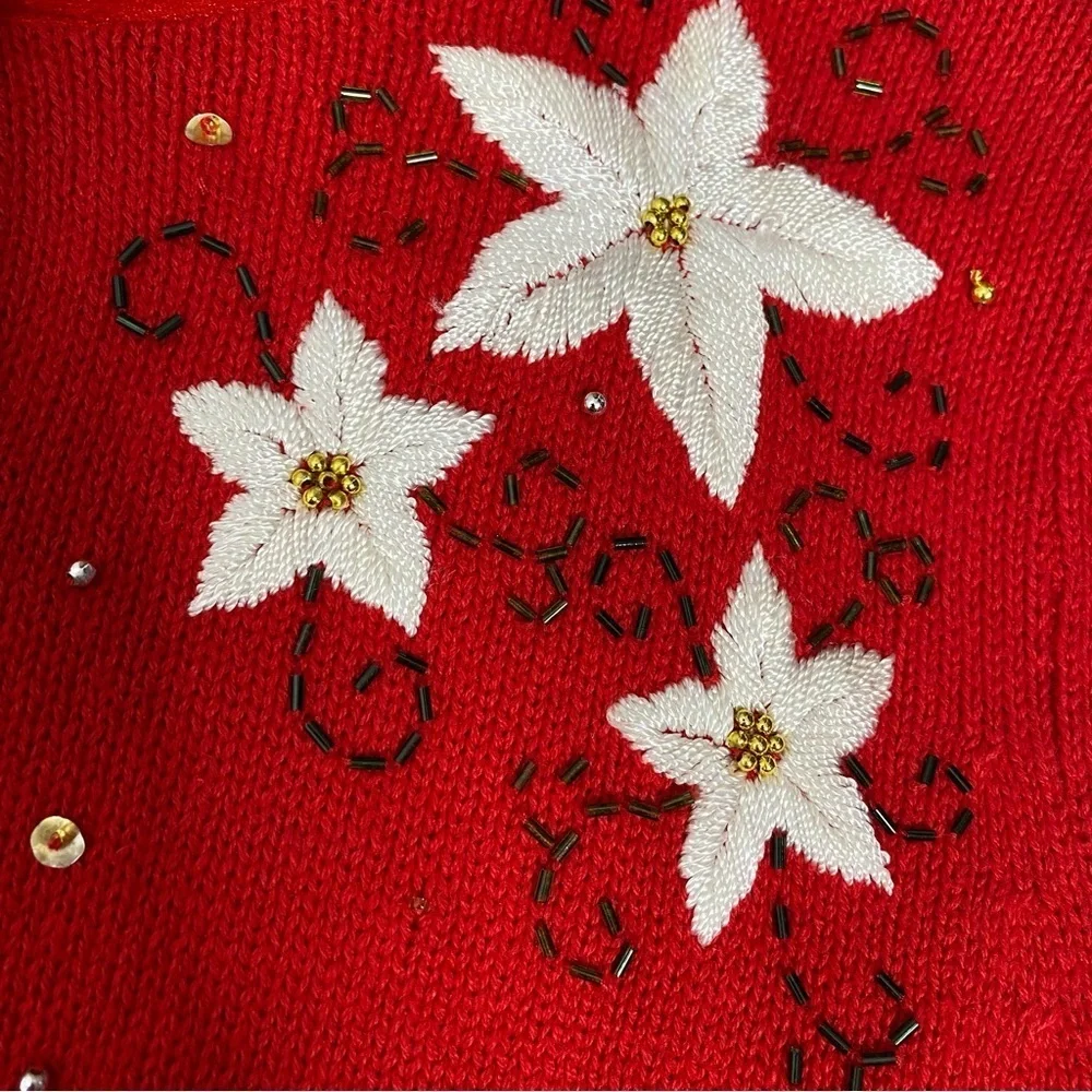 Mercer Street Studio Red Poinsettias Cardigan Sweater